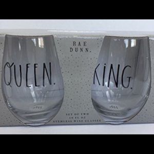 Rae Dunn QUEEN and KING Stemless Wine Glasses